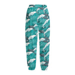 Dolphin Riding Waves Pattern Print Fleece Lined Knit Pants