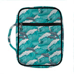Dolphin Riding Waves Pattern Print Front Pocket Bible Bag