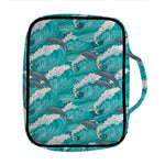 Dolphin Riding Waves Pattern Print Front Pocket Bible Bag