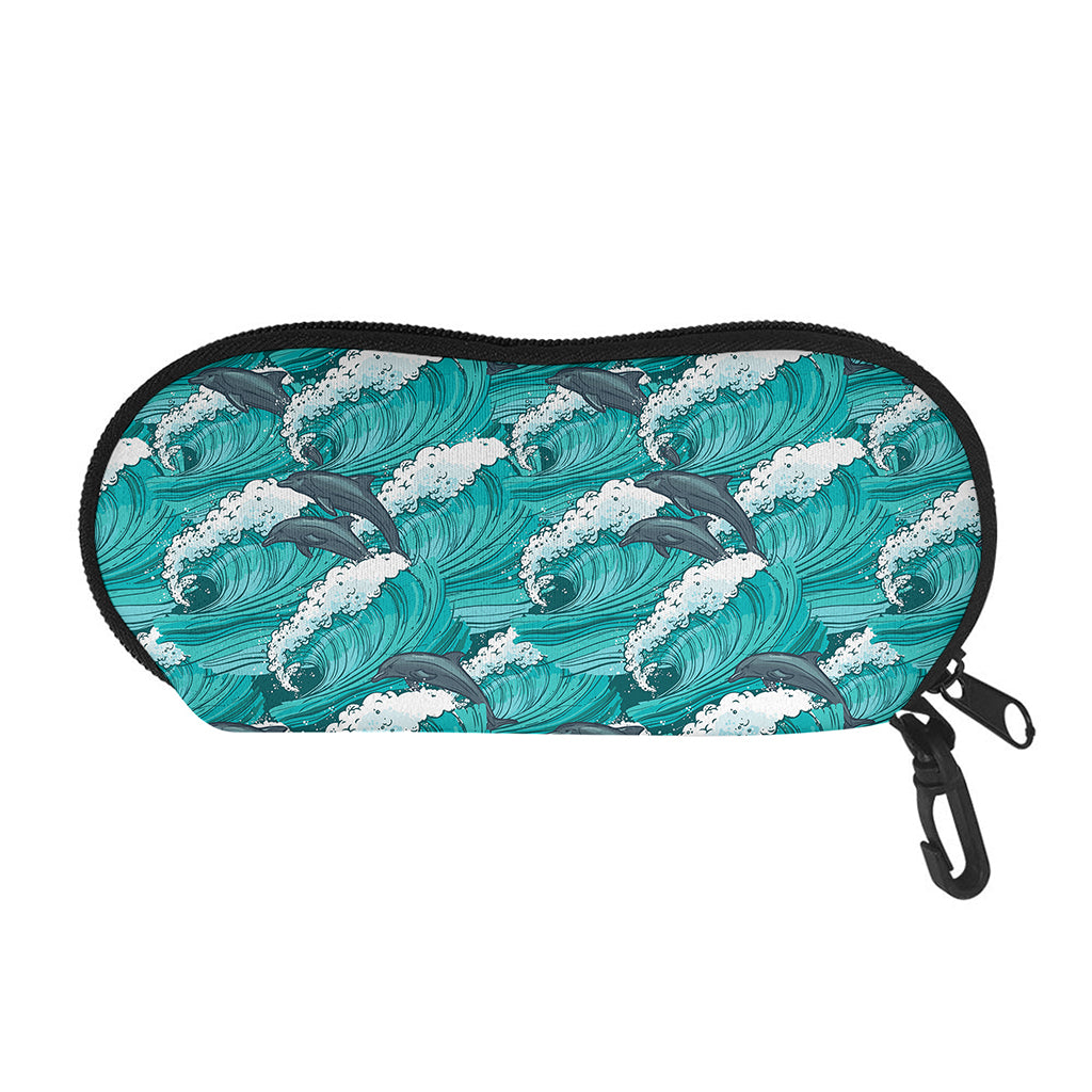 Dolphin Riding Waves Pattern Print Glasses Case
