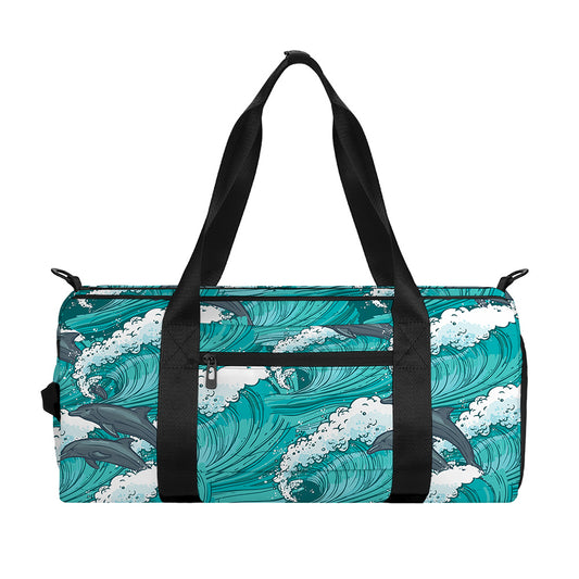 Dolphin Riding Waves Pattern Print Gym Bag