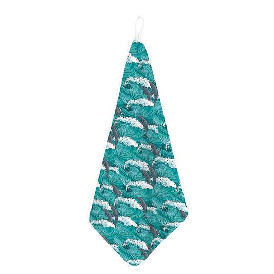 Dolphin Riding Waves Pattern Print Hand Towel