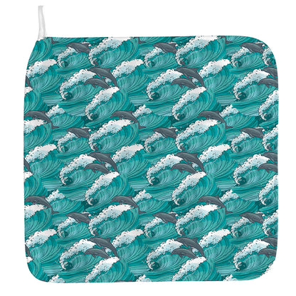 Dolphin Riding Waves Pattern Print Hand Towel
