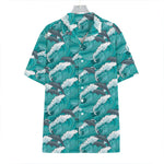 Dolphin Riding Waves Pattern Print Hawaiian Shirt