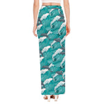 Dolphin Riding Waves Pattern Print High Slit Maxi Skirt
