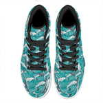 Dolphin Riding Waves Pattern Print High Top Leather Sneakers