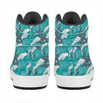 Dolphin Riding Waves Pattern Print High Top Leather Sneakers