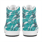 Dolphin Riding Waves Pattern Print High Top Leather Sneakers