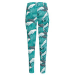 Dolphin Riding Waves Pattern Print High-Waisted Pocket Leggings