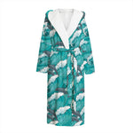 Dolphin Riding Waves Pattern Print Hooded Bathrobe
