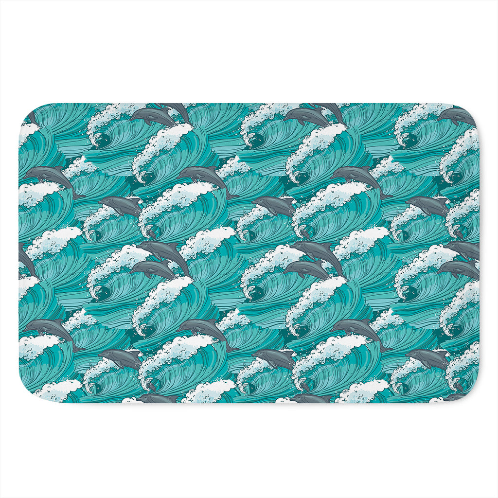 Dolphin Riding Waves Pattern Print Indoor Door Mat