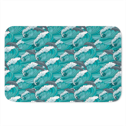 Dolphin Riding Waves Pattern Print Indoor Door Mat