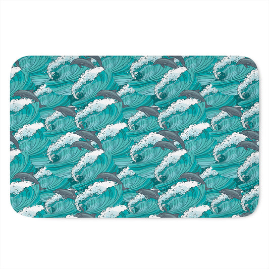 Dolphin Riding Waves Pattern Print Indoor Door Mat
