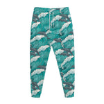 Dolphin Riding Waves Pattern Print Jogger Pants