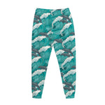 Dolphin Riding Waves Pattern Print Jogger Pants