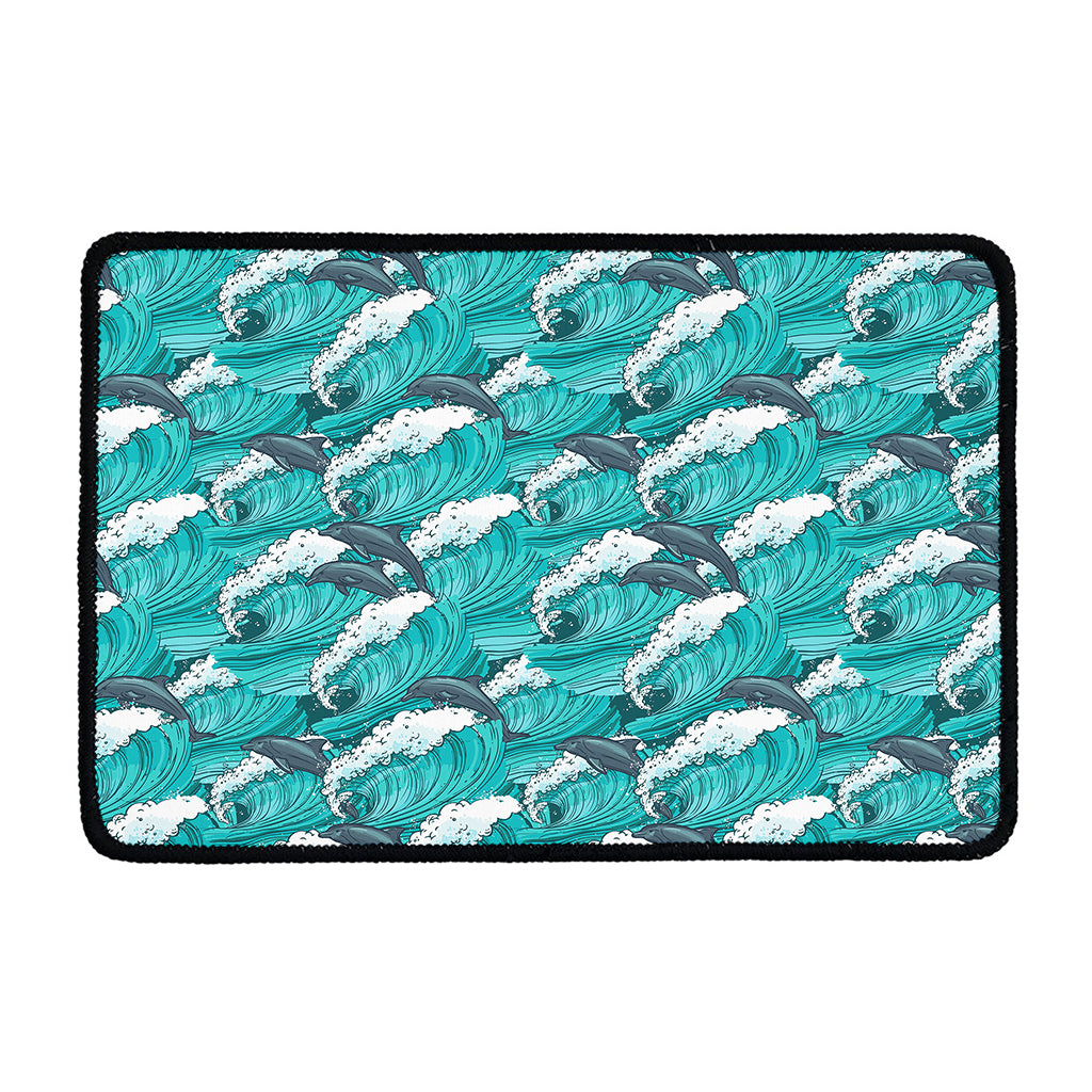 Dolphin Riding Waves Pattern Print Kitchen Mat