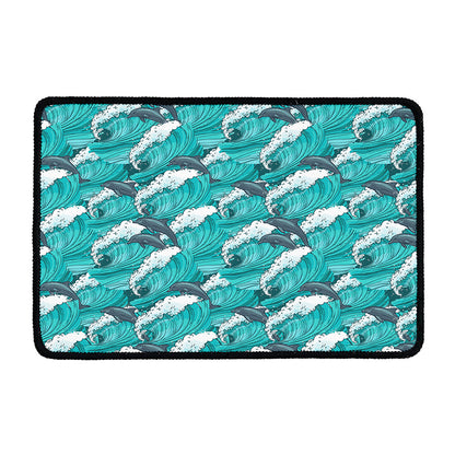 Dolphin Riding Waves Pattern Print Kitchen Mat