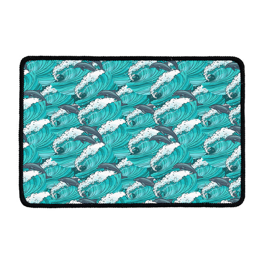 Dolphin Riding Waves Pattern Print Kitchen Mat