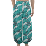 Dolphin Riding Waves Pattern Print Lantern Pants