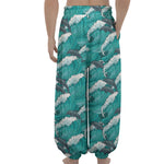 Dolphin Riding Waves Pattern Print Lantern Pants