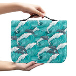 Dolphin Riding Waves Pattern Print Leather Bible Cover