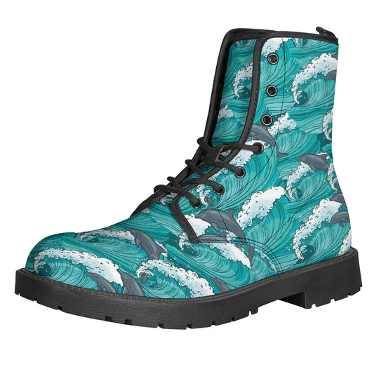Dolphin Riding Waves Pattern Print Backpack