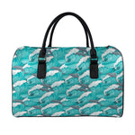 Dolphin Riding Waves Pattern Print Leather Duffle Bag