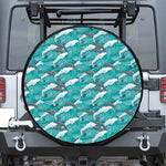 Dolphin Riding Waves Pattern Print Leather Spare Tire Cover