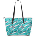 Dolphin Riding Waves Pattern Print Leather Tote Bag With Zipper