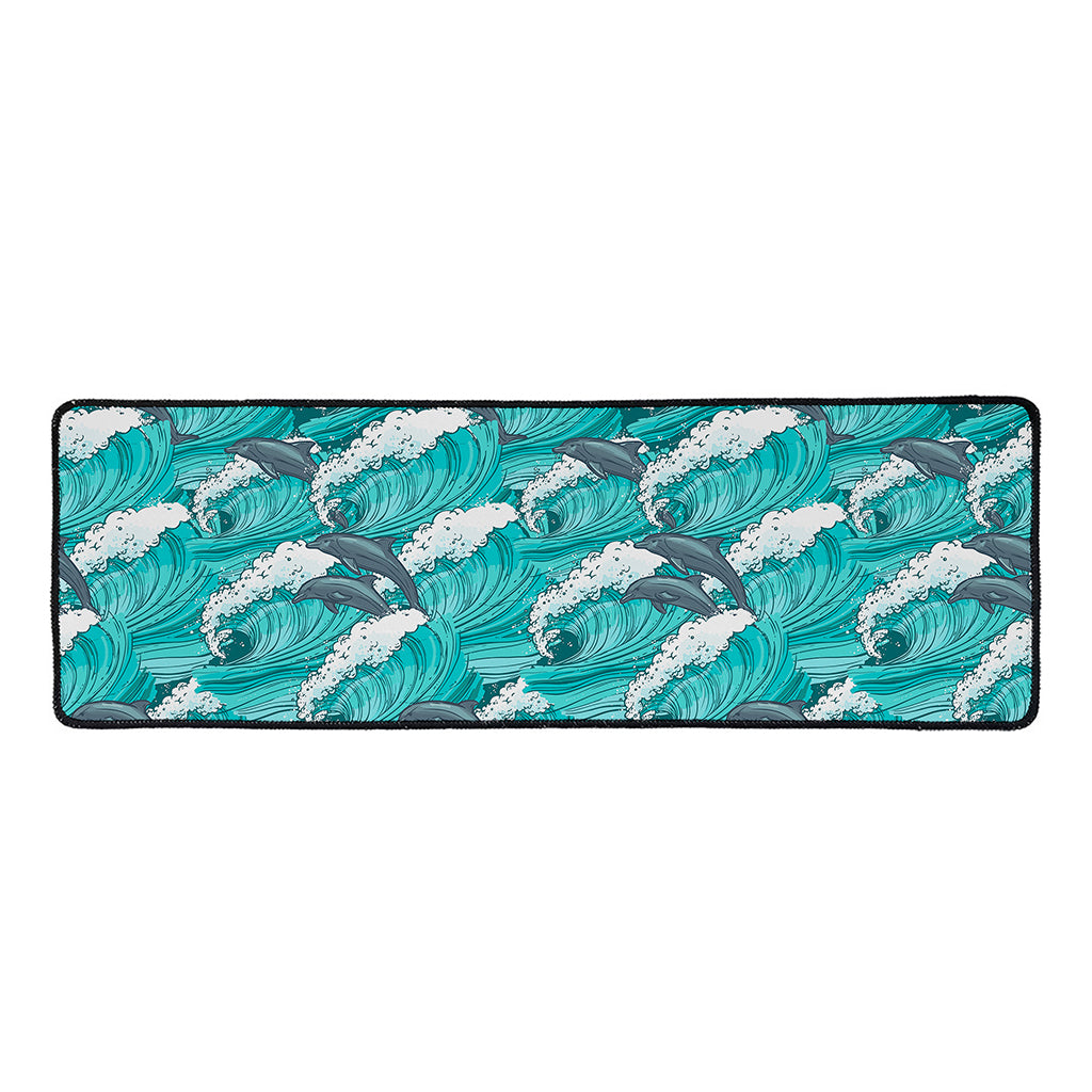 Dolphin Riding Waves Pattern Print Long Kitchen Mat