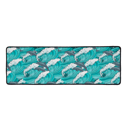 Dolphin Riding Waves Pattern Print Long Kitchen Mat