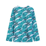 Dolphin Riding Waves Pattern Print Long Sleeve Short Coat
