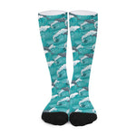 Dolphin Riding Waves Pattern Print Long Socks