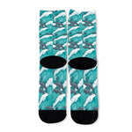 Dolphin Riding Waves Pattern Print Long Socks