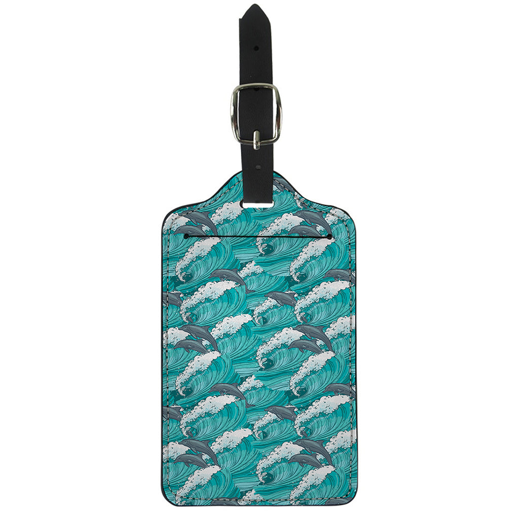 Dolphin Riding Waves Pattern Print Luggage Tag