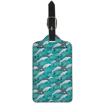 Dolphin Riding Waves Pattern Print Luggage Tag