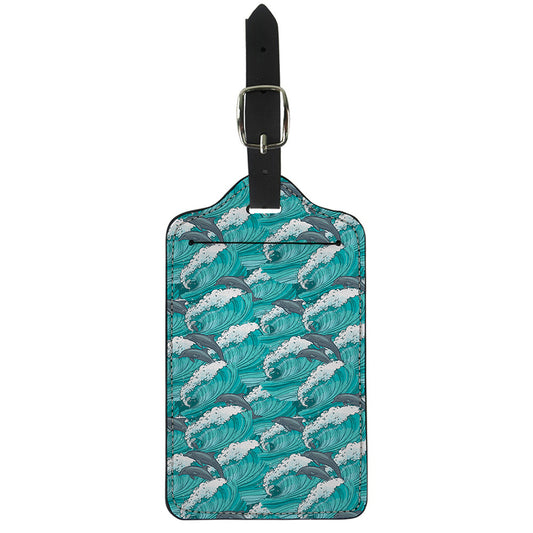 Dolphin Riding Waves Pattern Print Luggage Tag