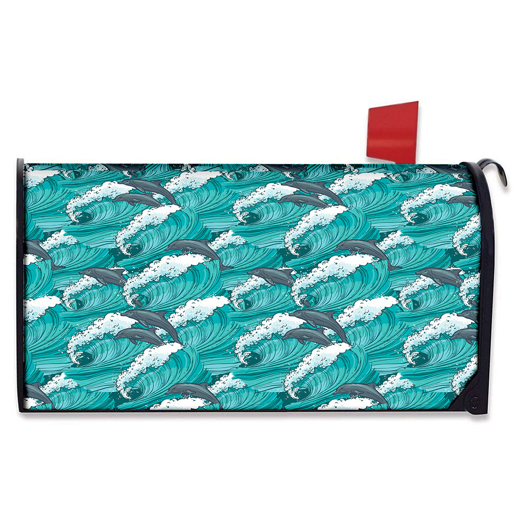 Dolphin Riding Waves Pattern Print Mailbox Cover