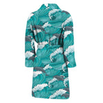 Dolphin Riding Waves Pattern Print Men's Bathrobe