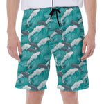 Dolphin Riding Waves Pattern Print Men's Beach Shorts