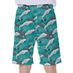 Dolphin Riding Waves Pattern Print Men's Beach Shorts