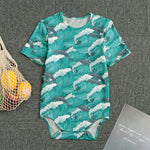Dolphin Riding Waves Pattern Print Men's Bodysuit