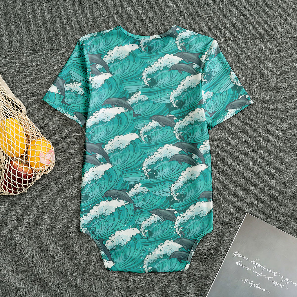 Dolphin Riding Waves Pattern Print Men's Bodysuit