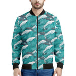 Dolphin Riding Waves Pattern Print Men's Bomber Jacket