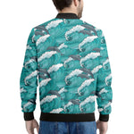 Dolphin Riding Waves Pattern Print Men's Bomber Jacket