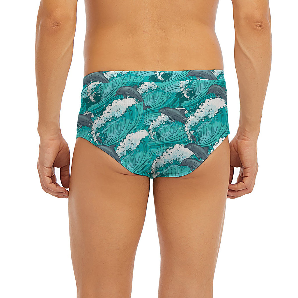 Dolphin Riding Waves Pattern Print Men's Briefs