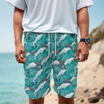 Dolphin Riding Waves Pattern Print Men's Cargo Shorts