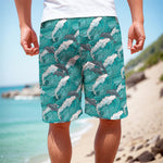 Dolphin Riding Waves Pattern Print Men's Cargo Shorts
