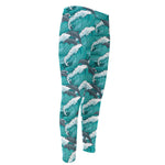 Dolphin Riding Waves Pattern Print Men's Compression Pants