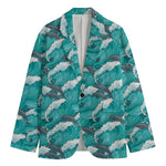 Dolphin Riding Waves Pattern Print Men's Cotton Blazer